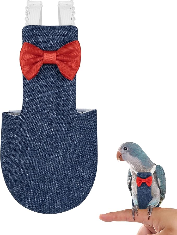 Parrot Clothes - Diaper Bird Flight Suit with Adjustable Straps, Harness, Diaper with Training Rope (1PCS, Denim, M-Code)