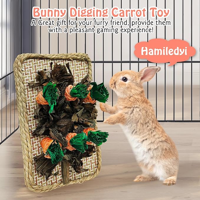 Hamiledyi Pet Fun Bunny Chew Toy Rattan Grass Scratcher Rabbit Enrichment Climbing Play Carrot Digging Toys for Bunnies Rabbits Guinea Pigs Parrots Ferret Hedgehog Squirrel and Other Rodents