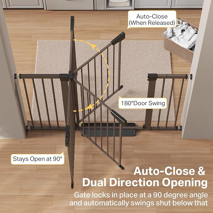 Cumbor 2 Pack 29.7"-51.5" Extra Wide Baby Gate for Stairs, Mom's Choice Awards Winner-Dog Gates for Doorways, Pressure Mounted Walk Through Pet Gate Indoor, Safety Auto-Close Child Gate for Kid,Brown
