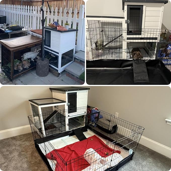 Rabbit Hutch Indoor Bunny Cage Outdoor with Urine Guards 2 Storey Mobile Guinea Pig Cage Weatherproof Asphalt Roof Wire Bottom 2 Trays