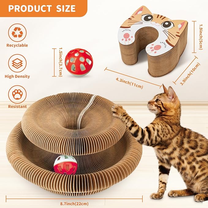 Collapsible Cats Cardboard Scratcher Interactive Pet Toys for Indoor Cats with Ring Ball Magnetic Kitten for Chase Scratch Cat
