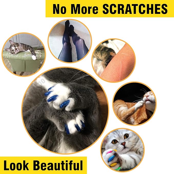 zetpo 12 Colors / 120 pcs Cat Claw Covers | Cats Nail Caps with Adhesives and Applicators (L)