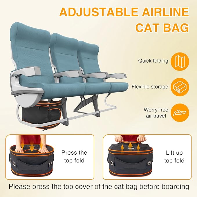 Airline Approved Cat Carrier 17" x 12.5" x 9", Fully Removable with Thick Double-Sided Padding, Breathable & Portable for Cats, Rabbits, Hamsters Under 12 lbs