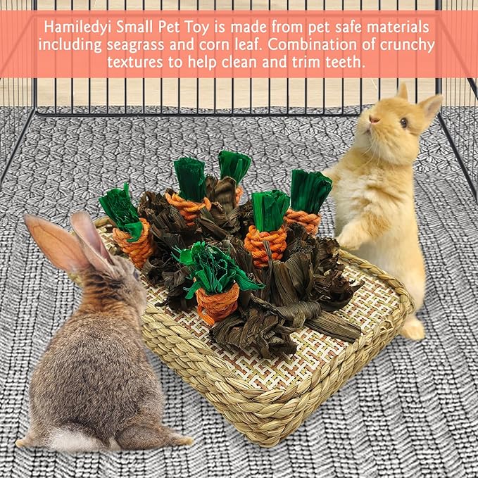 Hamiledyi Pet Fun Bunny Chew Toy Rattan Grass Scratcher Rabbit Enrichment Climbing Play Carrot Digging Toys for Bunnies Rabbits Guinea Pigs Parrots Ferret Hedgehog Squirrel and Other Rodents