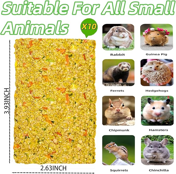 Rabbit Toys 10pcs Crispy Bunny Chew Treat Guinea Pig Timothy Hay Chips Compressed Hamster Molar Snack for Grinding Teeth Nutritional Chinchillas Food Dental Squirrel Gerbil Rat Chipmunk Pet