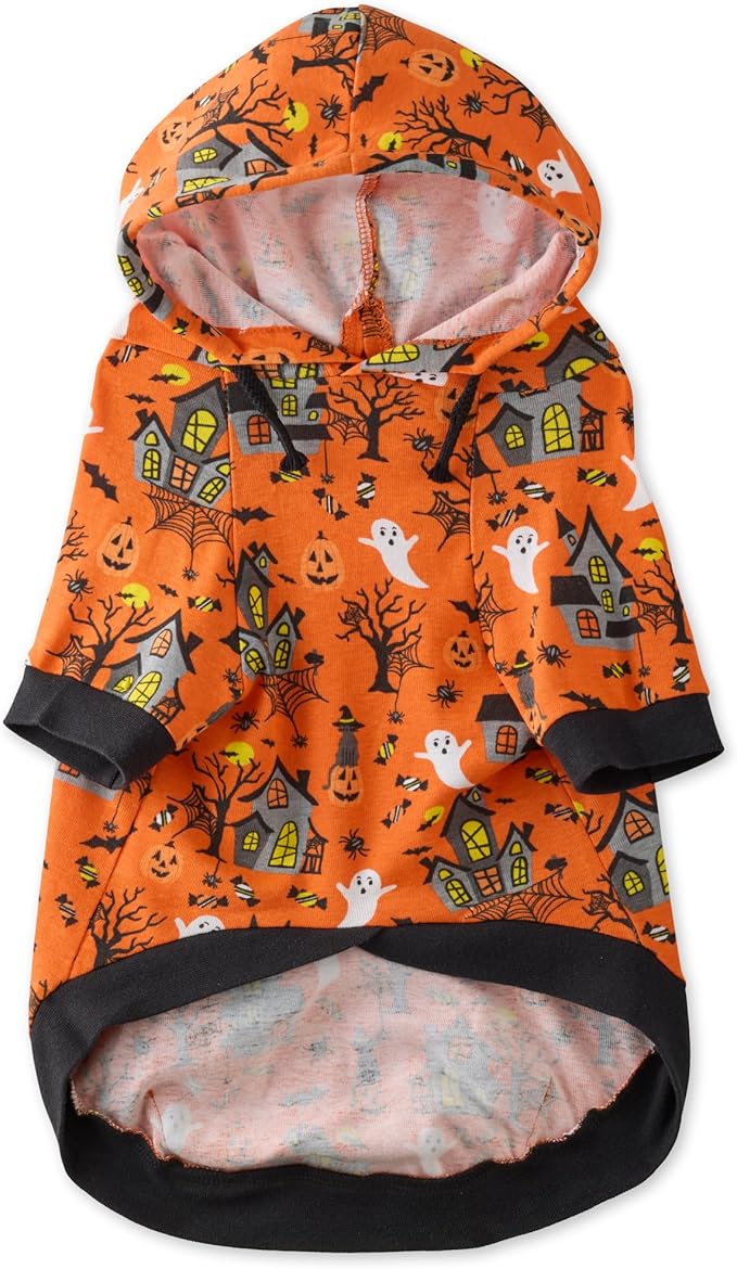 Rocky – The Orginal Lightweight Hooded TEE 100% Organic Cotton Dog Hoodie Pet Coat Sweater for Small, Medium, Large Dogs, Spooky, Large