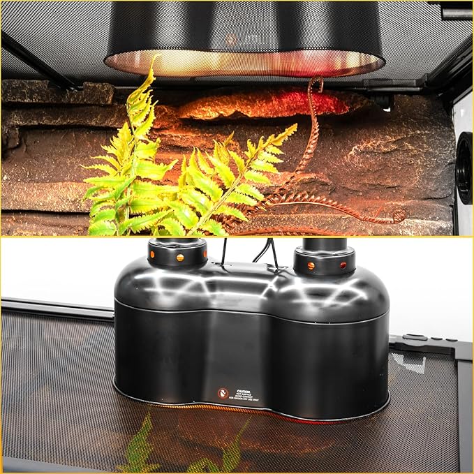 REPTI ZOO Dual Reptile Light Fixture, Max 150W Nano Dual Dome Heat Lamp Fixture with Independent Switches Reptile Tank Accessories UVB Light Fixture (Bulb Not Included)