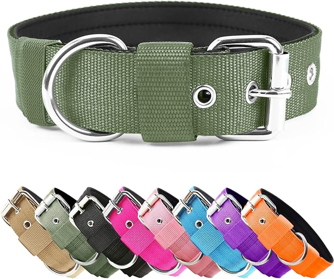 Heavy Duty Tactical Dog Collar - 1.5" Width Military Durable Thick Nylon with Adjustable Metal D Ring & Buckle Working Training K9 Collar for Medium Large Dogs (XL(23"-26"), Army Green)