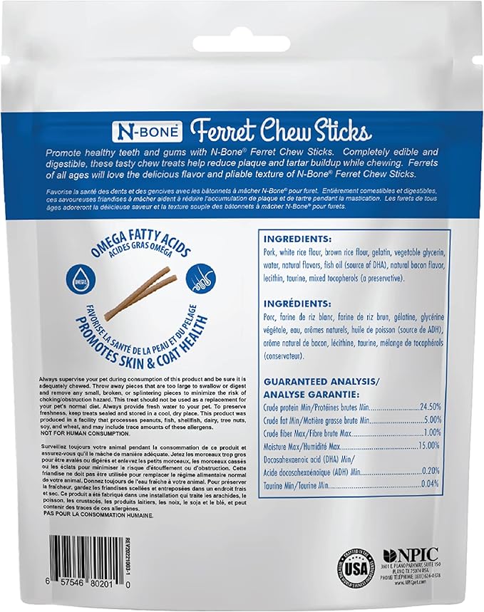 N-Bone Ferret Chew Sticks Bacon Flavor, 3.74-oz Bag (Pack of 3)