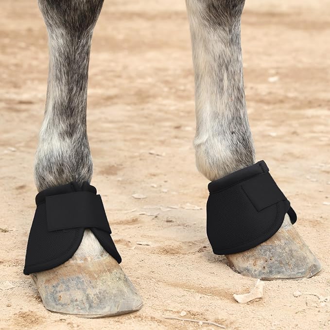 Equine Ballistic Overreach Bell Boots - No-Turn Horse Hoof Protection Boots (Sold in Pairs) - Black, Large