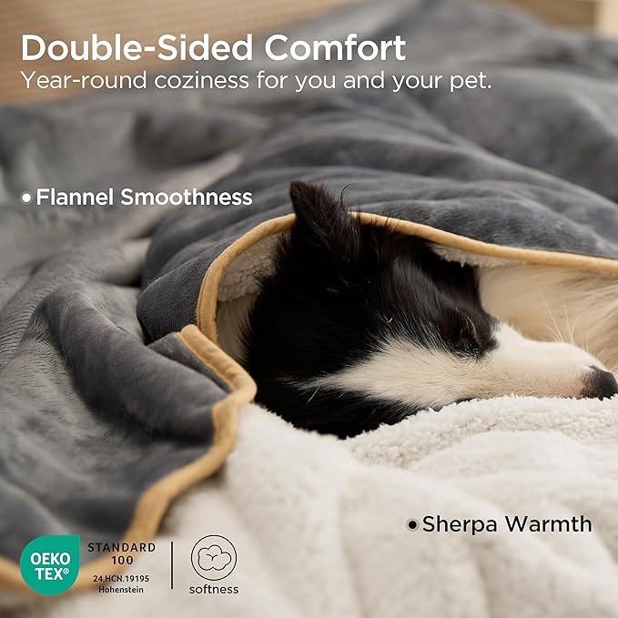 Bedsure Waterproof Blanket for Bed Intimacy- Sherpa Fleece Waterproof Dog Blankets for Large Dogs, Pet Blankets for Bed/Couch, Soft Plush Reversible Furniture Protector, King Size, 108"x86", Grey