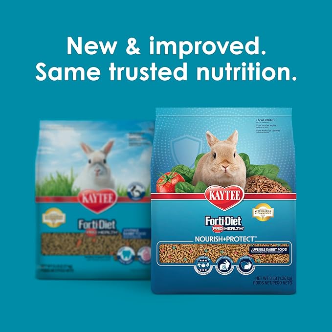 Kaytee Forti-Diet Pro Health Nourish+Protect Juvenile Rabbit Food, Comprehensive Nutrition Backed by Science, Digestive Health, Immune Support, 3 Pounds