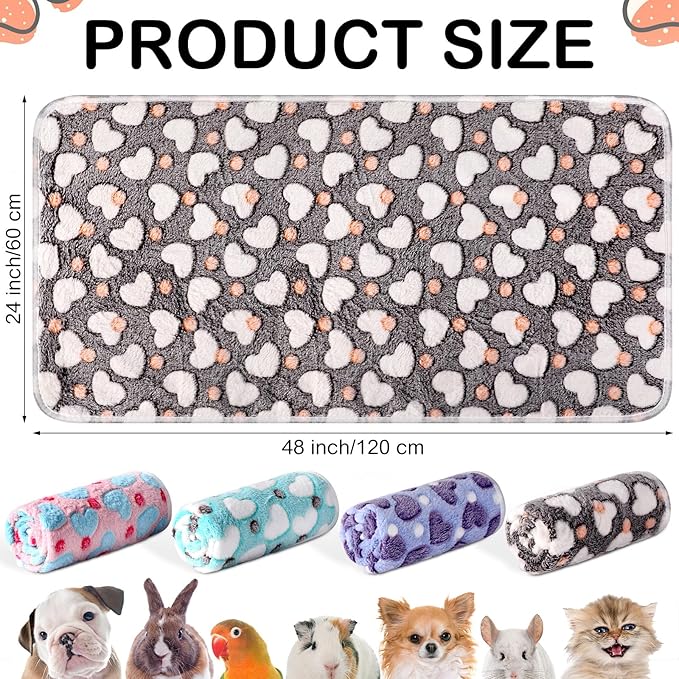 Tudomro 8 Pcs Guinea Pig Blankets Absorbent Washable Animal Fleece Bedding Cage Liners Waterproof Reusable Pet Pee Sleep Mat Pad Cover for Chinchilla Hamster Ferret(Heart,47 x 24 Inch)