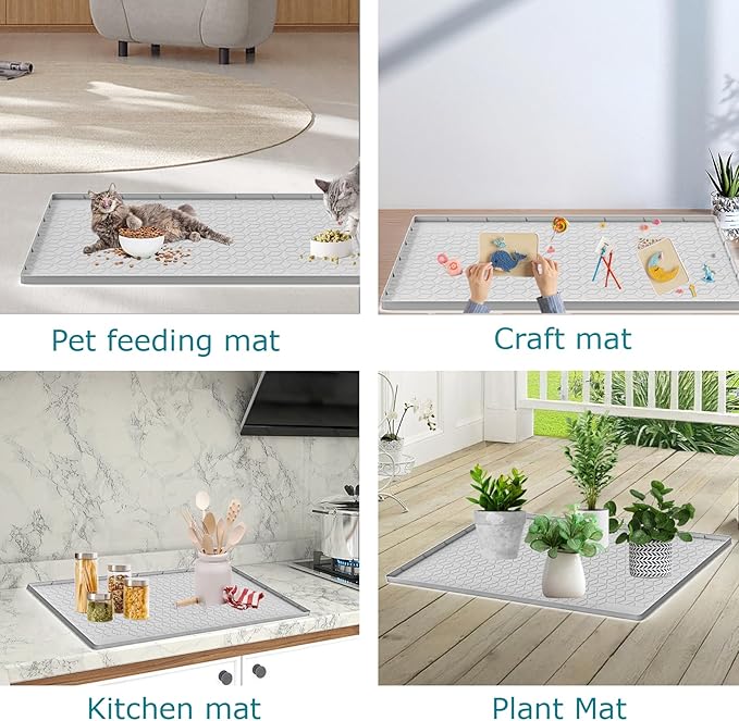 Cat Litter Mat for Litter Box, Silicone Large Cat Litter Trapping Mat - 31x22 in, Waterproof & Non-Slip, Durable & Easy Clean, Light Gray