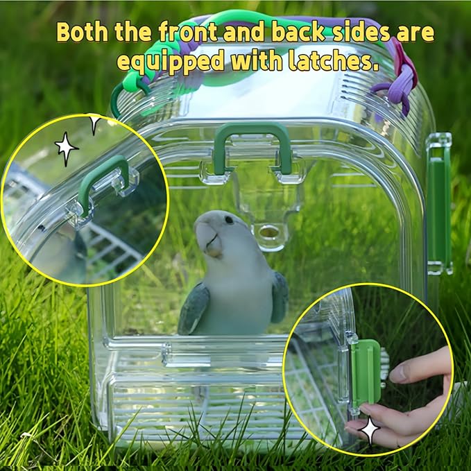 Portable Plastic Bird Cages，Travel Bird Cage,Lightweight Waterproof Ventilated Small Bird Cage,Outdoor Use Easy to Carry,for Small Birds, Budgies and Pet Birds (Green, A)