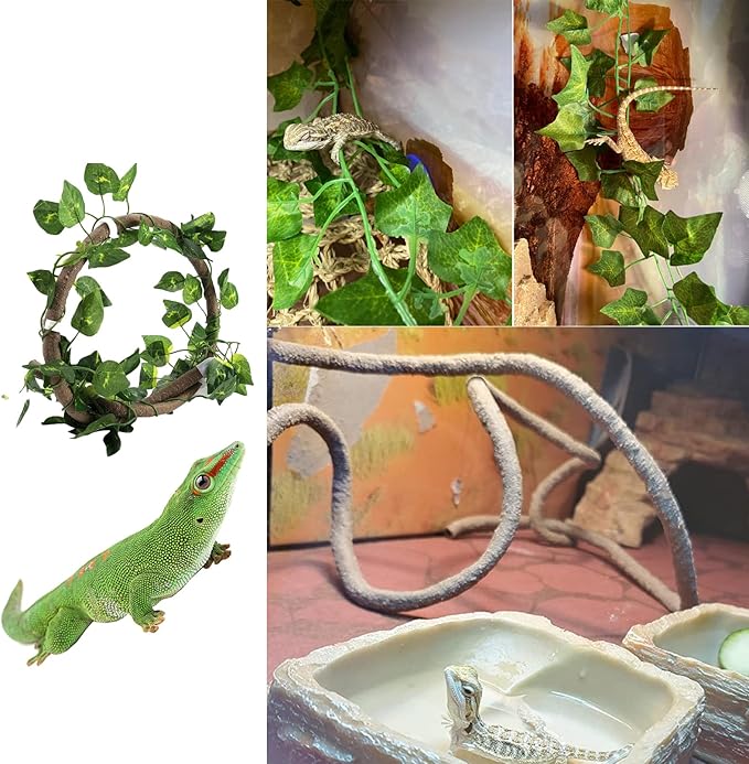 Bearded Dragon Tank Hammock,Natural Seagrass Reptile Lounger Hammocks Decor Flexible Leaves Jungle Climber Vines Habitat Accessories for Lizard Chameleon Gecko Snakes(5 PCS)