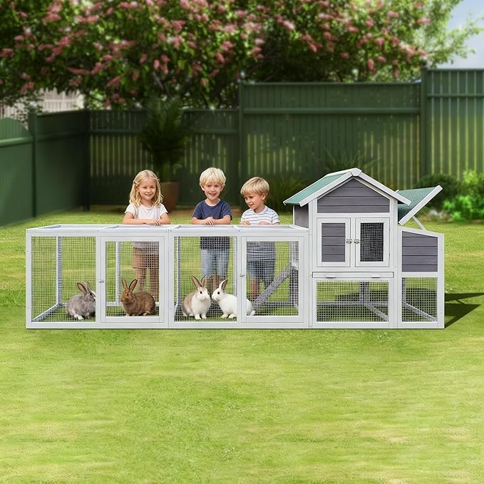 Gray Wooden Chicken Coop with Run and Nesting Box – Outdoor Hen House for 3–4 Chickens, Weatherproof Roof, Sliding Tray & Secure Predator-Proof Poultry Cage