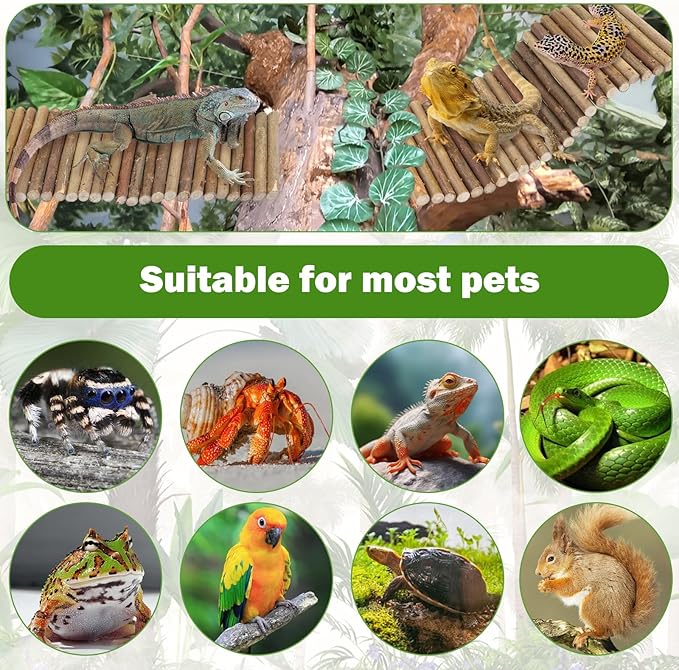 Bearded Dragon Tank Accessories, 3pack Reptile Habitat Hammock Natural Seagrass and Natural Wood Bendable Bridge for Climbing, Hermit Crab, Lizard, Mice, Spiders, Turtle, Snake