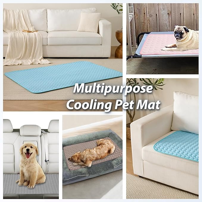 MICROCOSMOS Summer Cooling Mat & Sleeping Pad- Water Absorption Top, Materials Safe, Easy Carry, EZ Clean. Keep Cooling for Pets, Kids and Adults.(Dark Blue, 59" x 40")