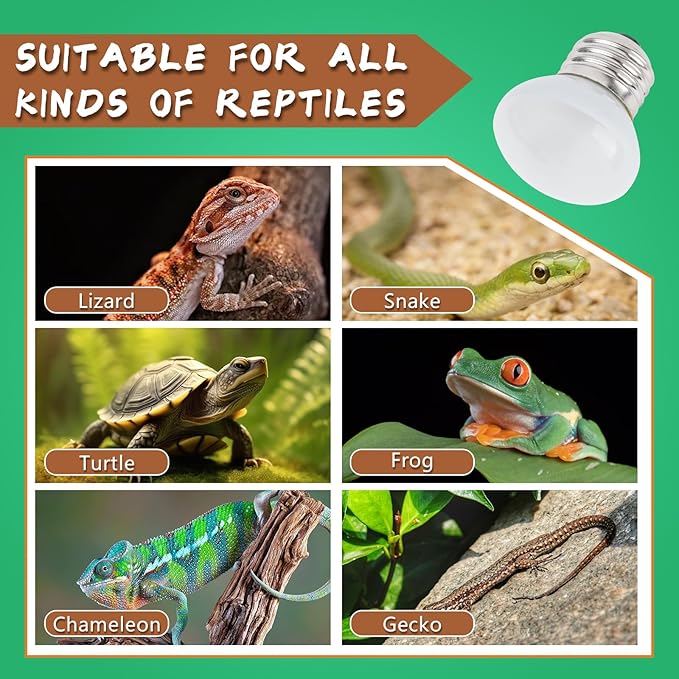 LUCKY HERP Heat Lamp Bulbs, 40W Reptile Heat Lamp 2 Pack Reptile Heat Lamp Bulbs, Daylight Basking Spot Heat Light Bulb, Amphibians Lamp Bulbs for Chameleons, Snakes, Lizard, Turtle