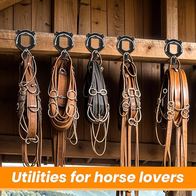 MAQUITA 6 Counts Horse Bridle Rack Bridle Bracket Bridle Hooks Horse Tack Storage Halter Hanger Metal Bridle Holder with Tubes and Screw for Horse Barn Supplies, Black