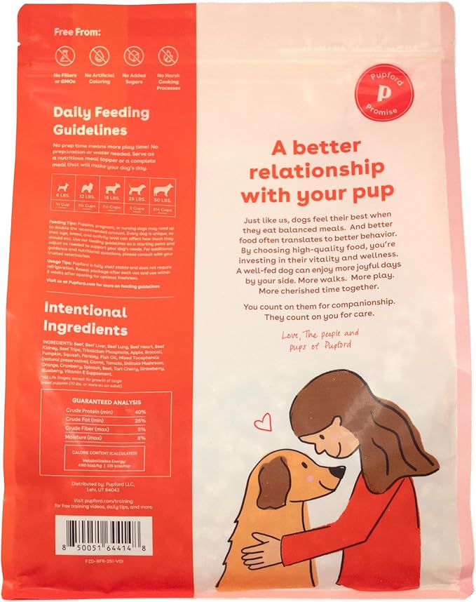 Pupford Good Dog Food, Freeze-Dried Raw, High-Protein, Superfood Ingredients, Vet-Approved, No Fillers or Artificial Additives (Beef Recipe, 25 oz)