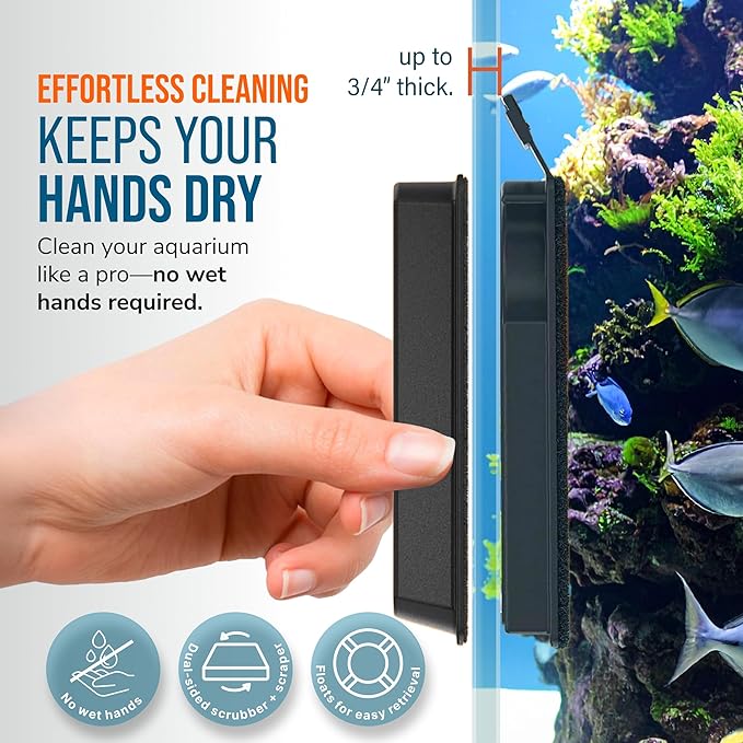 FLIPPER Max Magnetic Aquarium Cleaner – 2-in-1 Flip Scrubber and Scraper, Floating Design for Cleaning Hard-to-Reach Algae and Debris on Glass and Acrylic Tanks up to 3/4"