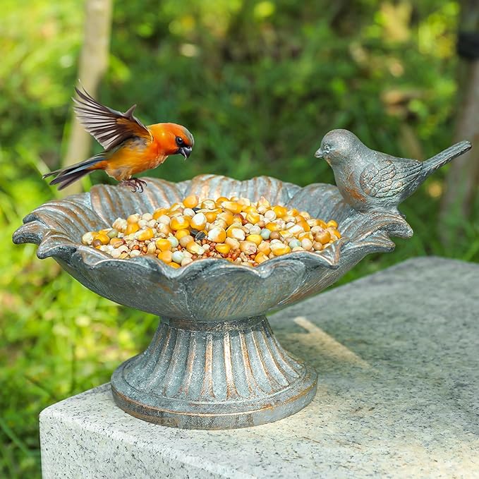 MUMTOP Bird Baths for Outdoors, Antique Outdoor Garden Birdbath Bowl Resin Bird Baths and Feeder with Vintage Bird Ornament for Outside Yard Table Decor