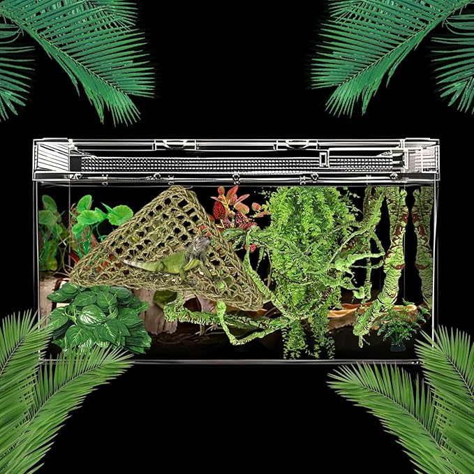 kathson 10 PCS Reptile Vines Plants Flexible Bendable Jungle Climbing Vine Terrarium Plastic Plant Leaves Pet Tank Habitat Decor for Bearded Dragons Lizards Geckos Snakes Frogs and More Reptiles