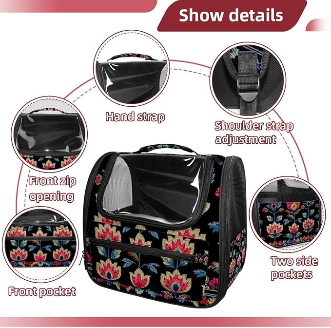 Dog Carrier Backpack for Small Pets - Cat & Dog Backpack for Hiking, Camping or Travel, Motifs African Boho Paisley Floral (20)