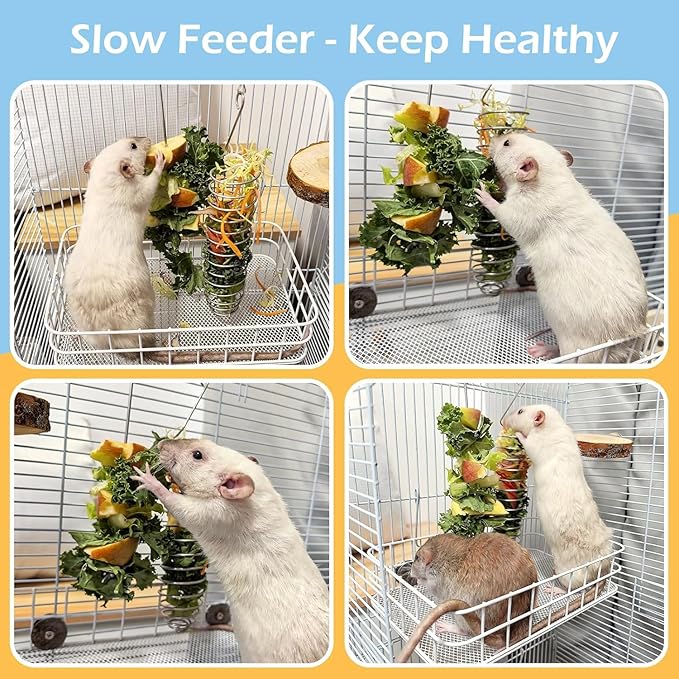 2Pcs Rat Enrichment Toys, 304 Stainless Steel Rat Foraging Toy for Fruit Vegetable Holder, Fancy Mice Cage Accessories Puzzle Toy, Hanging Rodent Toys Slow Feeder, Bird Foraging for Parakeet