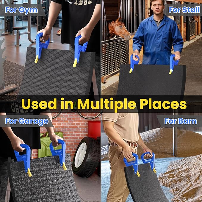 Pair of Mat Movers, Horse Stall Mat Grippers with Auto Rebound Locks, Heavy Duty Mat Handling Tool for Gym, Stable & Farm, 300LBS Capacity, Ergonomic & Reduces Back Strain, Time and Labor Saving