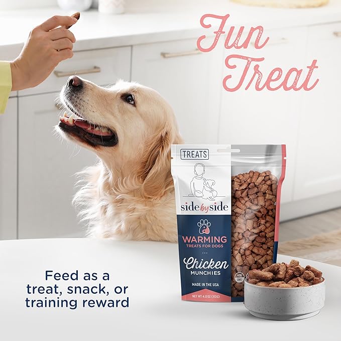 Side by Side Chicken Munchies - Warming Freeze-Dried Dog Treats - Ideal Dog Training Treats, Snack or Reward - Made of Whole Raw Ingredients, Free of Artificial Additives - USA Made (4oz., Pack of 2)