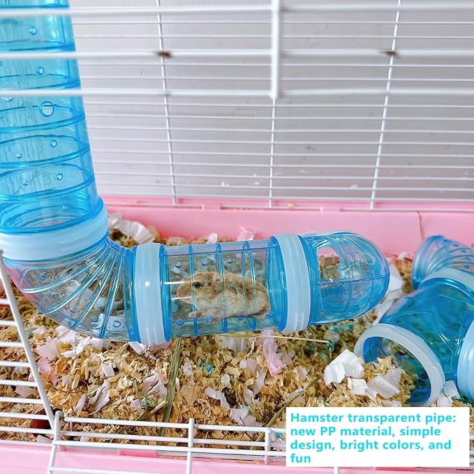 8PCS Hamster Tunnel Tube DIY Assorted Toy Transparent Adventure Pipe Playground Excercise Set for Mouse Syrian Hamster Gerbil Rat (Blue)