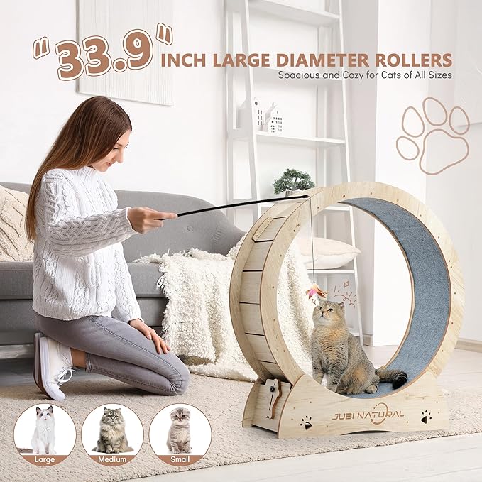 Cat Exercise Wheel, 35.9" Cat Running Wheel for Indoor Cats with Quiet Carpeted Runway, Cats Treadmill Wheels with Locking Mechanism, Cat's Weight Loss and Health