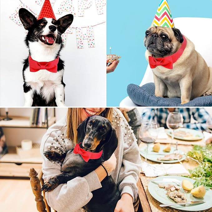 Segarty Dog Bow Ties for Small Medium Dogs Neck Girth 10.2-14.2in, Adjustable Red Bowtie Collar Cat Necktie Comfortable Cotton Girl Pet Grooming Accessory for Formal Wedding Holiday Birthday Valentine