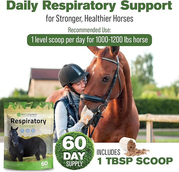 Silver Lining Herbs Respiratory Support Supplement for Horses - Horse Supplements for Lung Cleanse & Respiratory Health - Great for Lung Function, Breathing & Clear Airways - 1 lb 60-Day Supply