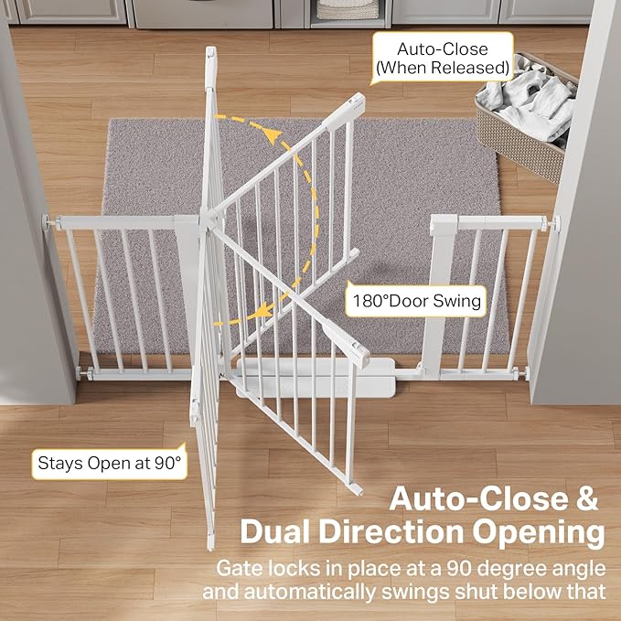 Cumbor 36" Extra Tall 29.7"-51.5" Baby Gate for Stairs, Easy Wall Through Dog Gates for Doorways Extra Wide, Pressure Mounted Tall Pet Gate Indoor, Safety Auto-Close Child Gate for Kids, White