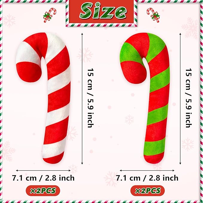 MALLMALL6 4Pcs Christmas Candy Cane Catnip Toys Gift for Cat, Indoor Kitten Chew Bite Kick Catmint Pet Toys Supplies for Cat Lover Xmas Gifts, Cute Interactive Kitty Toy for Pet Presents