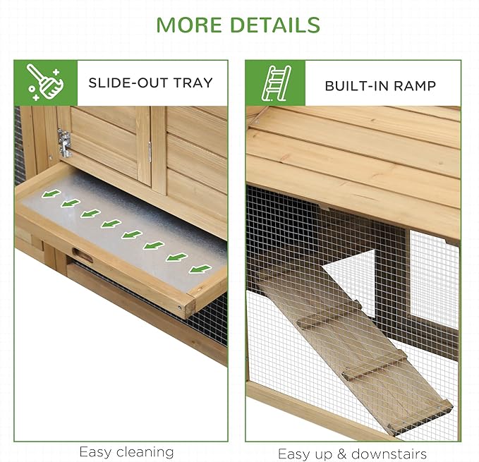 PawHut 59" Small Wooden Chicken coop Hen House Poultry Cage for Outdoor Backyard with 2 Doors, Nesting Box and Removable Tray, Natural Wood