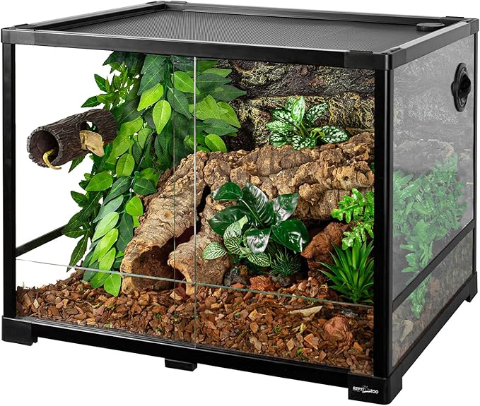 REPTIZOO Magnetic Reptile Hide Cave Resin Hollow Tree Trunk Hideout, Gecko Hide with Strong Magnetic Climbing Toy Reptile Tank Accessories for Crested Gecko,Lizard, Terrarium Decor