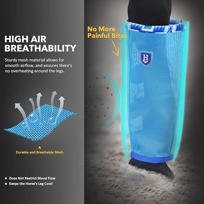 Fine Mesh Fly Boots Loose Fitting & Non-Slip Horse Fly Leggings Fleece Air Flow (Set of 4)