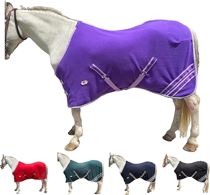 Majestic Ally Anti Pill Fleece Horse Blanket/Sheet with Silver Braided Rope (Purple, 74)
