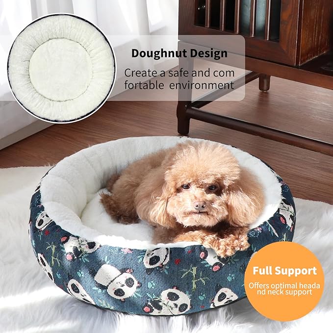Circular Calming Dog & Cat Bed Anti-Anxiety Washable with Anti Slip Backing Donut Cuddler with Cute Jacquard Patterns for Cat and Small Puppy (XS-20in, Peking Opera)