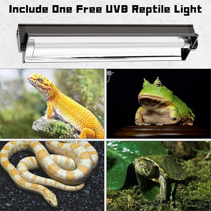 T5 UVB Reptile Lighting Fixture, UVB Light for Reptiles, 24W 5.0 UVB Lighting Combo Kit for Desert & Tropical Reptiles (Lizard, Bearded Dragon, Tortoise), 22INCH