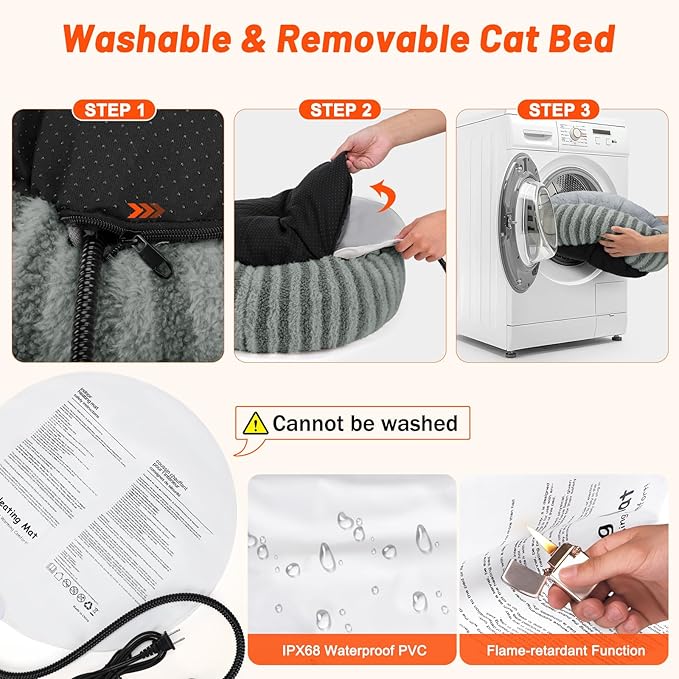 Toove Heated Cat Bed Indoor - 20" Heating Donut Pet Bed for Cats and Small Dogs, Ultra Soft & Cozy Sleeping Cat Beds, Machine Washable, Waterproof & Safe Warming with Timer and Temperature Control