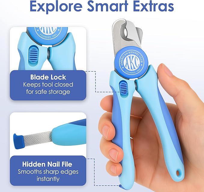 AKC - Dog & Cat Nail Clippers & Filer | Professional Pet Grooming Tool with Stainless Steel Blades | Safety Guard & Easy Grip Handle | Durable & Anti-Slip | Safe for Small, Medium & Large Pets