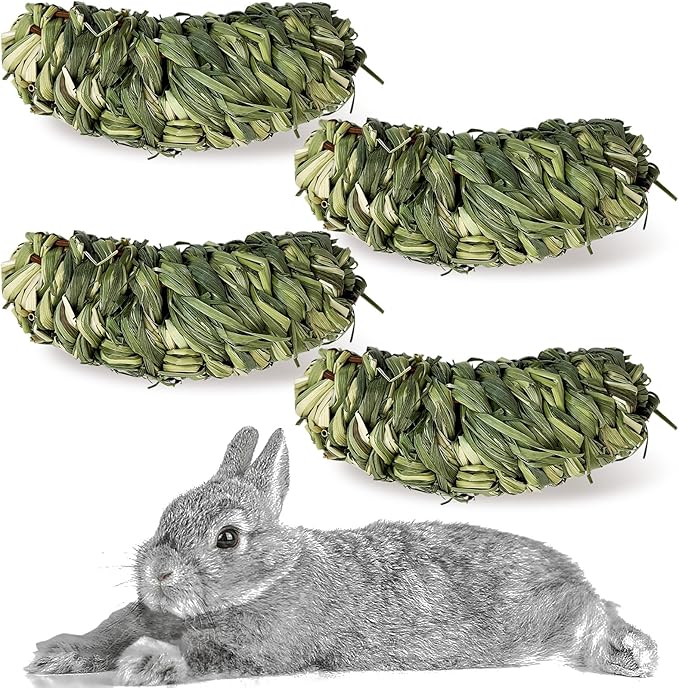 Hamiledyi Rabbit Chew Ball Bunny Timothy Grass Ball Natural Woven Chewing Toys Small Animal Activity Play Balls Chew Toys for Bunny Rabbits Hamster Guinea Pigs Chinchilla Gerbils 4PCS