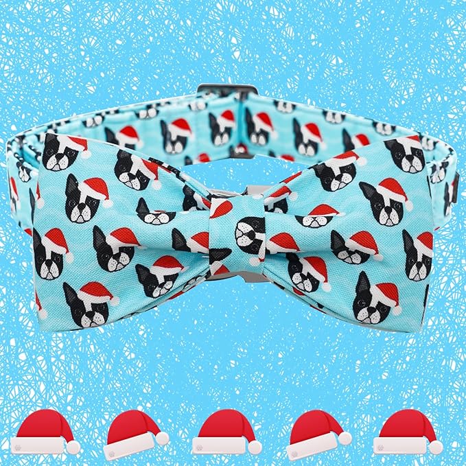 Dog Collar, Christmas Dog Collar Plaid Pet Collar Bow Holiday Bows Girl Boy Puppy Collar Adjustable Pet Collar for Large Dogs