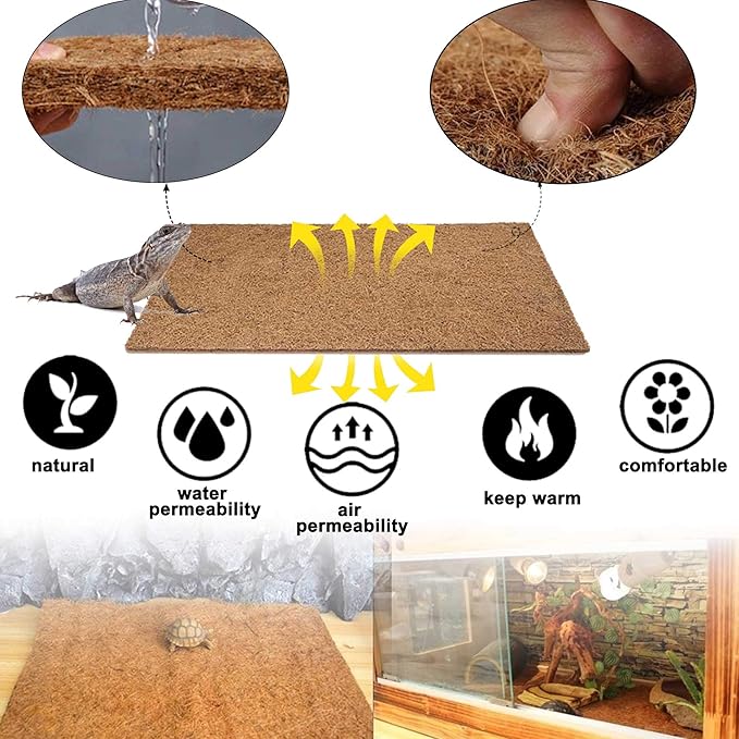 PINVNBY Reptile Carpet, 2 Sheets Lizard Terrarium Mat,Natural Coconut Fiber Substrate Bedding Habitat Liner Pads for Bearded Dragon Snake Bedding Gecko Tortoises Tortoise Chameleons